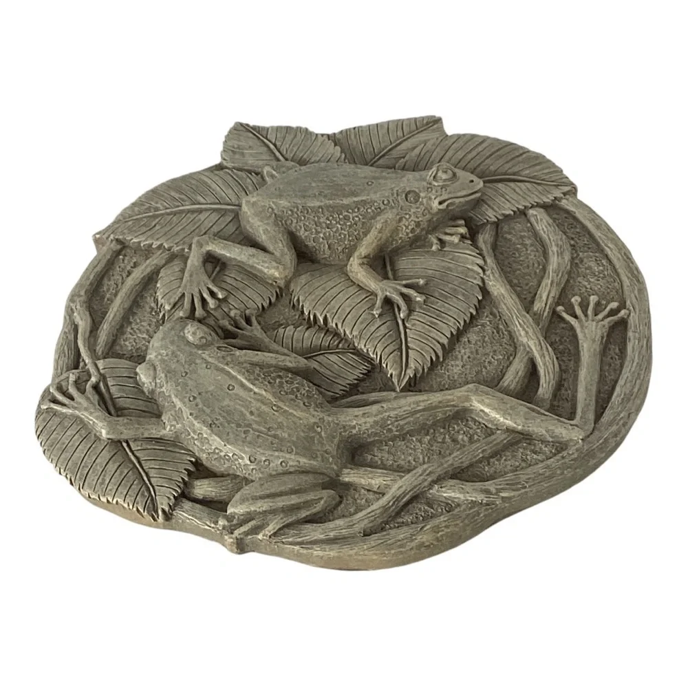 3D Frogs On Vines Round Hanging Step Stone Garden Plaque Decor Matte Slate Green - Picture 6 of 16